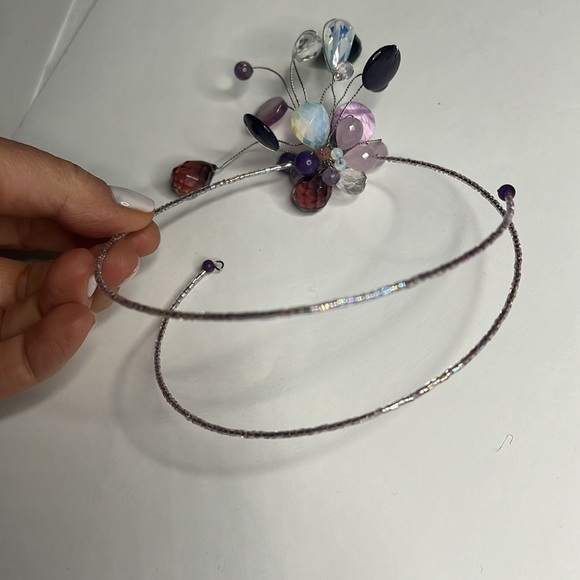 Amethyst Crystal Mother of Pearl One Size  Spring Bugle Beaded Chocker - Picture 7 of 10